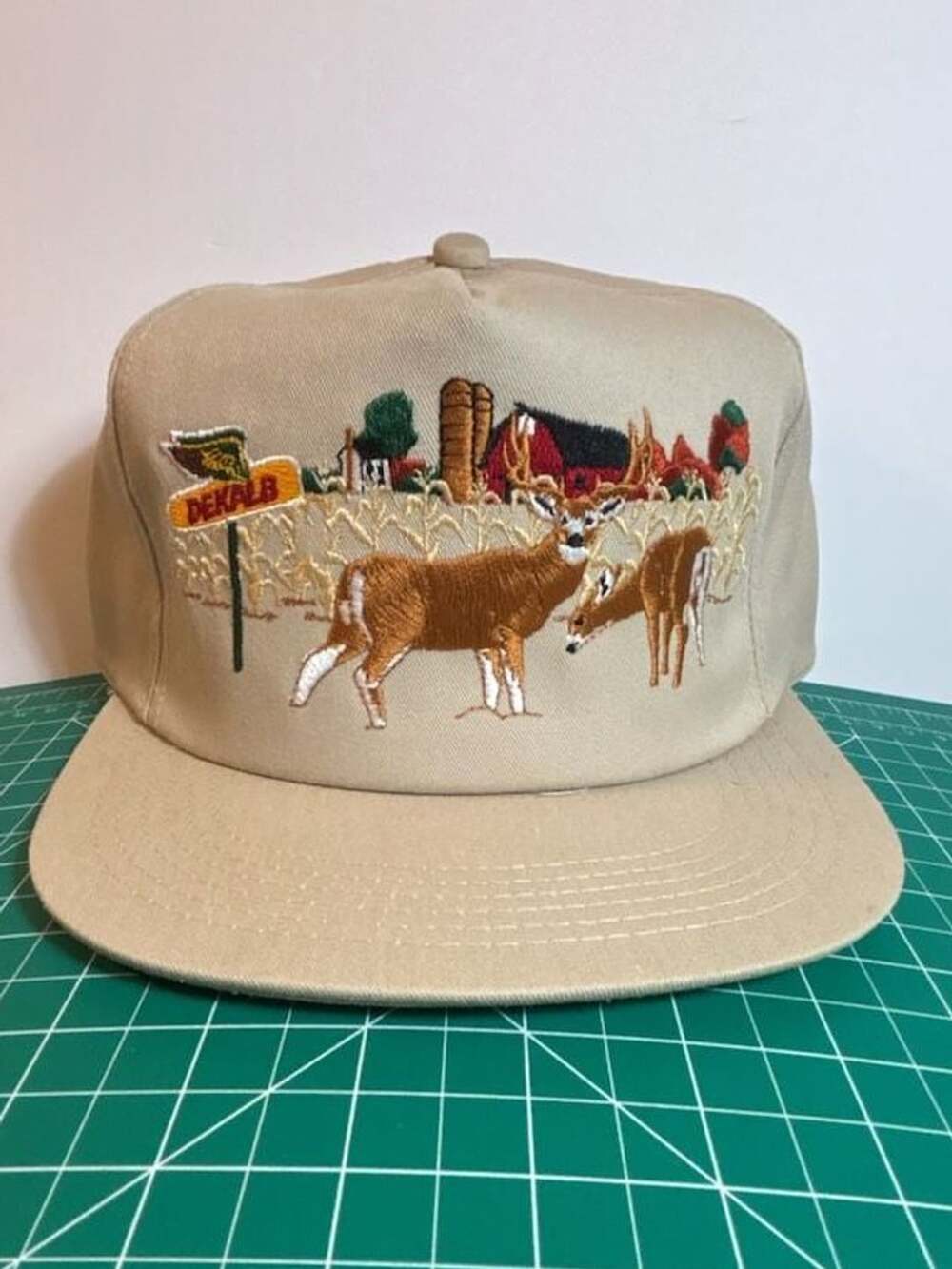 Vintage unused DEKALB Farm Scene Deer and Corn Snapback Hat K-Products